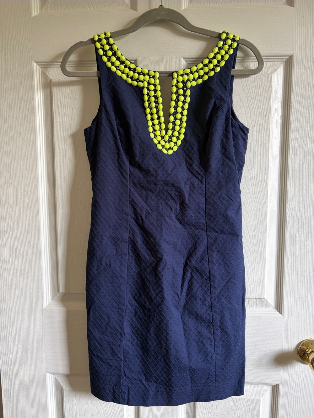 Lilly Pulitzer Navy Sheath Dress with Lime Beaded Neckline
